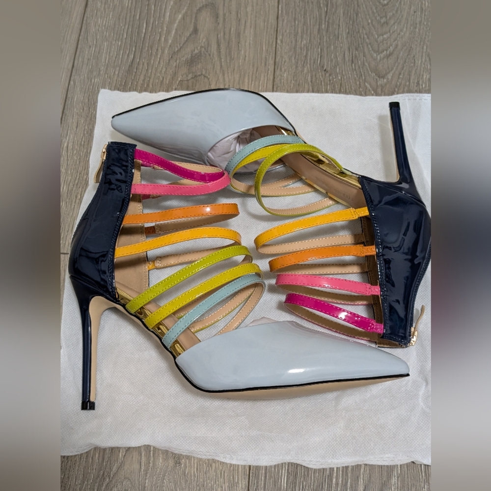 NWT•Things II Come Multicolor Strappy Women's Valentina Pointed-Toe Pumps•Size 9
